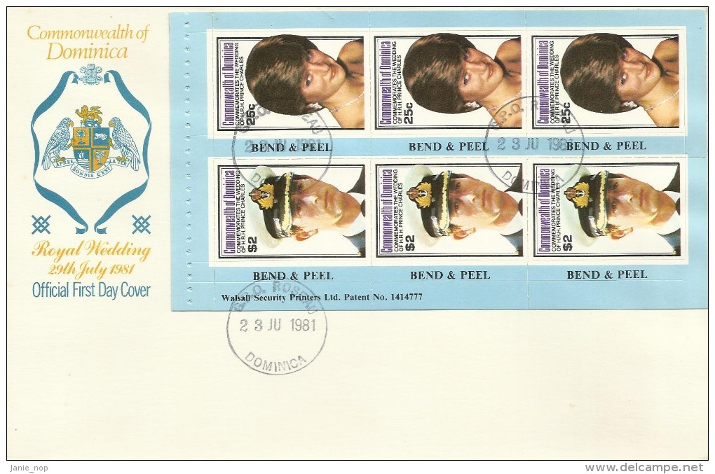 Dominica 1981 Royal Wedding  Self Adhesive Booklet Pane FDC - Dominica (1978-...)
