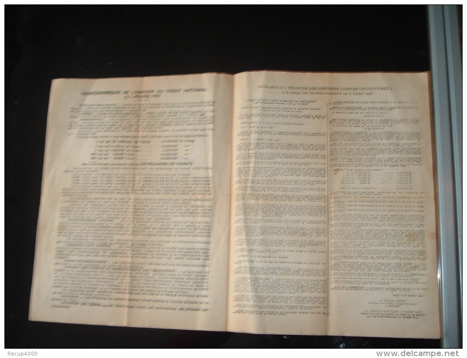 ACTIONS & TITRE  émetteur  Pub Crédit National  1959 émission De 2500000 Obligations  2 Scans - P - R