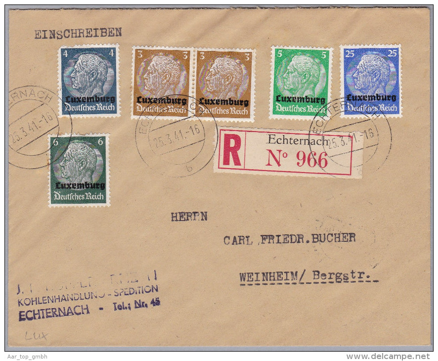 Luxemburg Deutsche Besatzung 1941-2-25 ECHTERNACH R-Brief Nach Weinheim - 1940-1944 Occupation Allemande