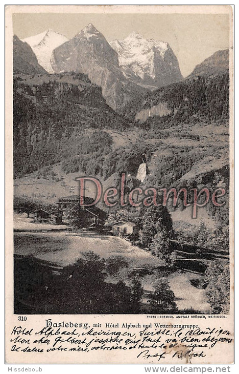 SUISSE - Hasleberg Mit Hotel Alpbach Und Wetterhorngruppe  - 1905  -  2 Scans - Hasle Bei Burgdorf