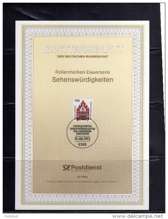 GERMANY GERMANIA ALLEMAGNE 13 8 1992 NEUBRANDENBURG SEHENSWURDIGKEITEN SONDERPOSTWERTZEICHEN TAG DER BRIEFMARKE FDC - Other & Unclassified