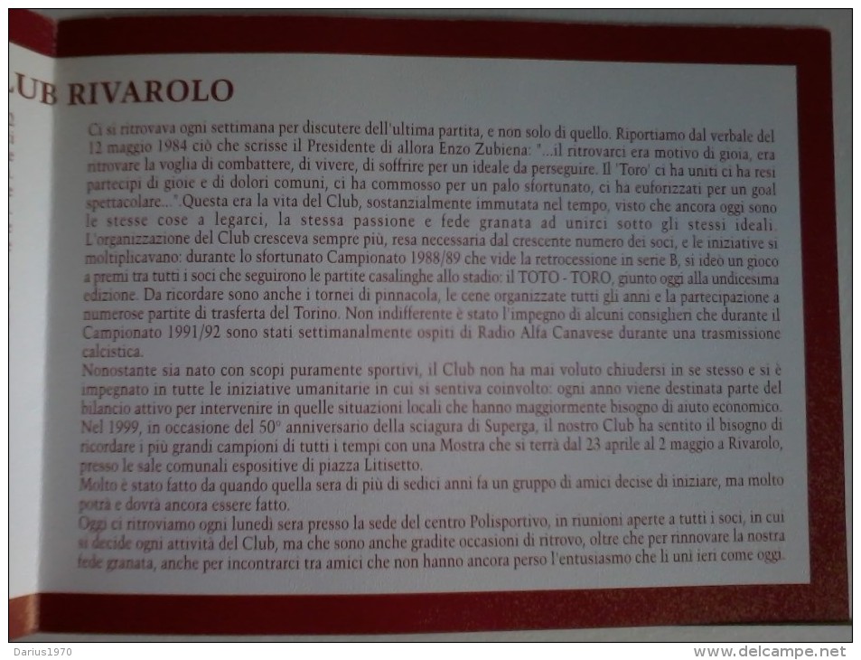 Cartoncino -Toro Club Rivarolo - 50°  Ann. Sciagura Di Superga. - Authographs