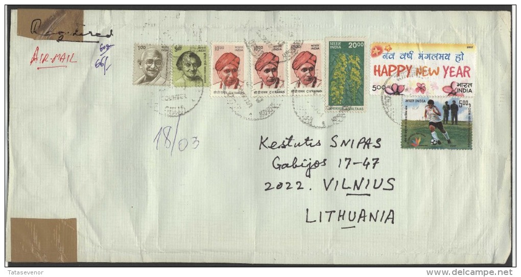 INDIA Postal History Letter Brief IN 027 Personalities Gandhi Football New Year Air Mail - Cartas & Documentos