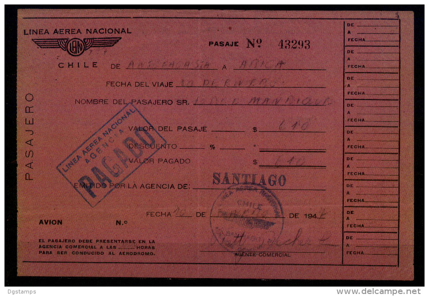 LAN Chile 1947. Vuelo Nacional. Antofagasta - Arica. Domestic Flight. Antofagasta - Arica. - Wereld
