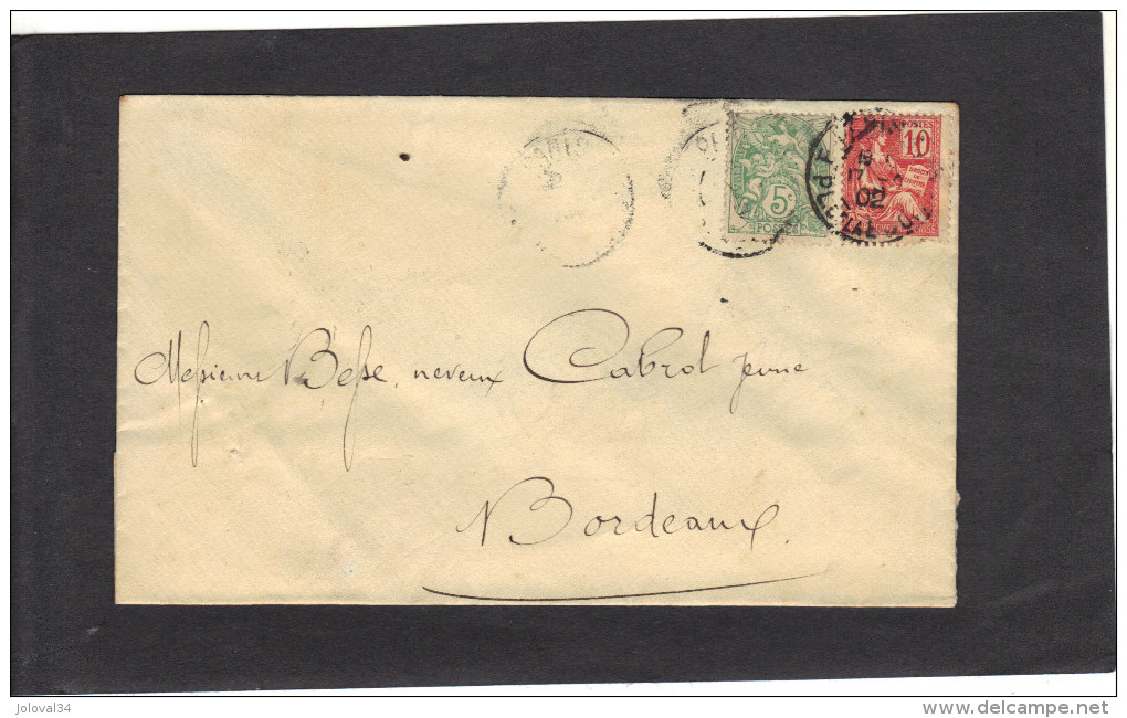 Yvert  112 Mouchon + 111 Blanc Cachet Paris 1902 Sur Lettre - Storia Postale