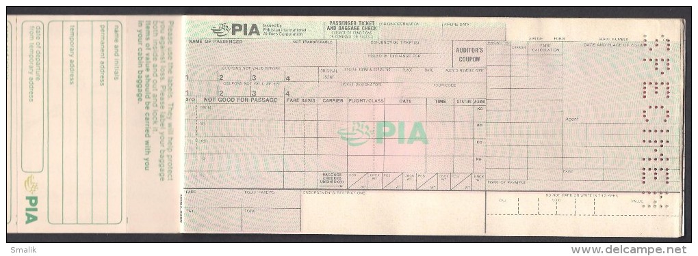 PAKISTAN INTERNATIONAL AIRLINES PIA PASSENGER TICKET UNUSED "SPECIMEN" INTERNATIONAL ROUTS - Tickets