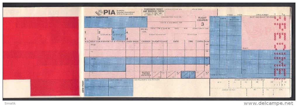 PAKISTAN INTERNATIONAL AIRLINES PIA PASSENGER TICKET UNUSED "SPECIMEN" INTERNATIONAL ROUTS