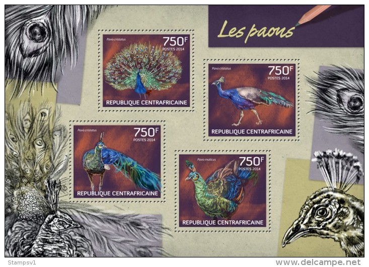 Central African Republic. 2014 Peacocks. (219a) - Pauwen