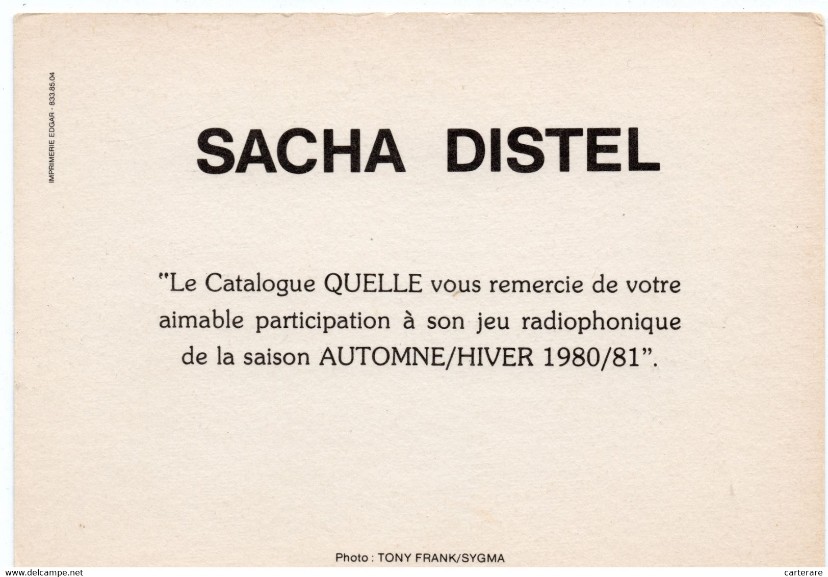 Carte De Sacha Alexandre Distel Signé,guitariste De Jazz,chanteur Français,1933-2004,neveu De Ray Ventura,rare - Souvenir De...