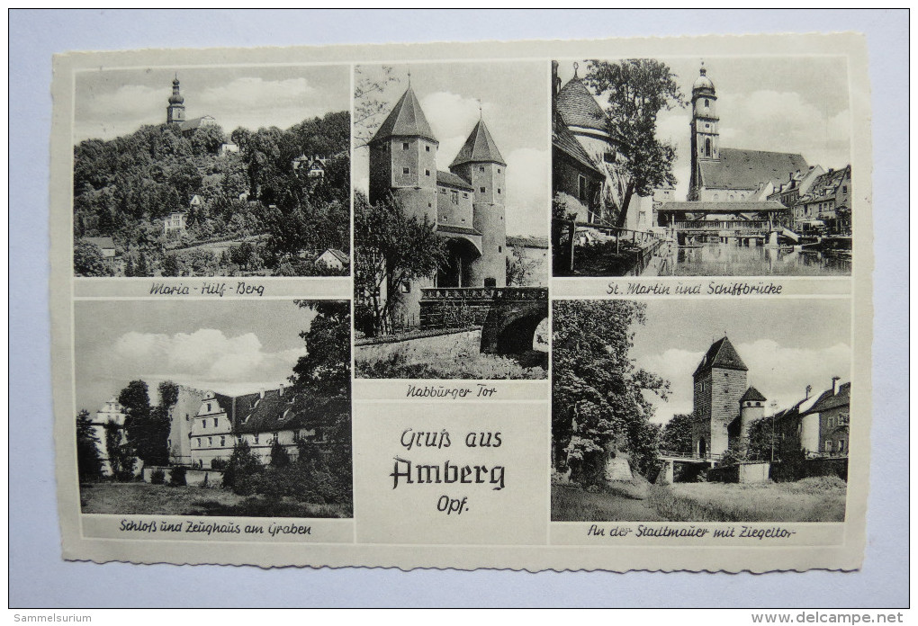 (5/2/80) AK "Gruß Aus Amberg/Opf." Maria-Hilf-Berg, Schloß, Zeughaus, Nabburger Tor, St. Martin, Stadtmauer M. Ziegeltor - Amberg