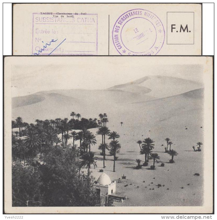 Algérie 1957. Carte FM Utilisée. Taghit (Territoires Du Sud, Vue Du Bordj). Palmiers Dans Le Désert - Arbres