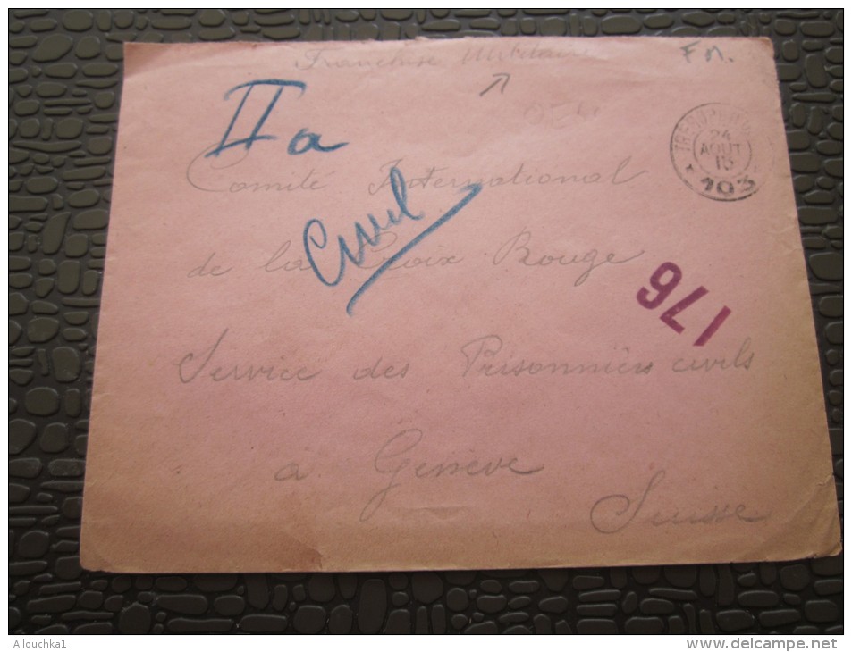 CAD Trésor &amp; Postes 1915 SP 103 HR 287é Infanterie Guerre 14-18 Lettre FM Comité International Croix-Rouge Genève Su - Rotes Kreuz