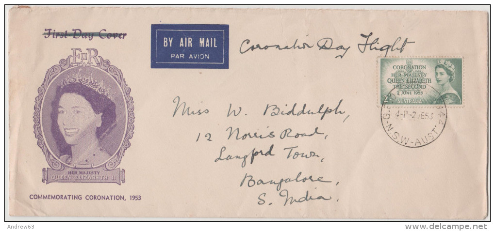 AUSTRALIA - 1953 - Coronation Her Majesty Queen Elisabeth The Second - 2 June - Commemorating Coronation Day Flight -... - Primi Voli