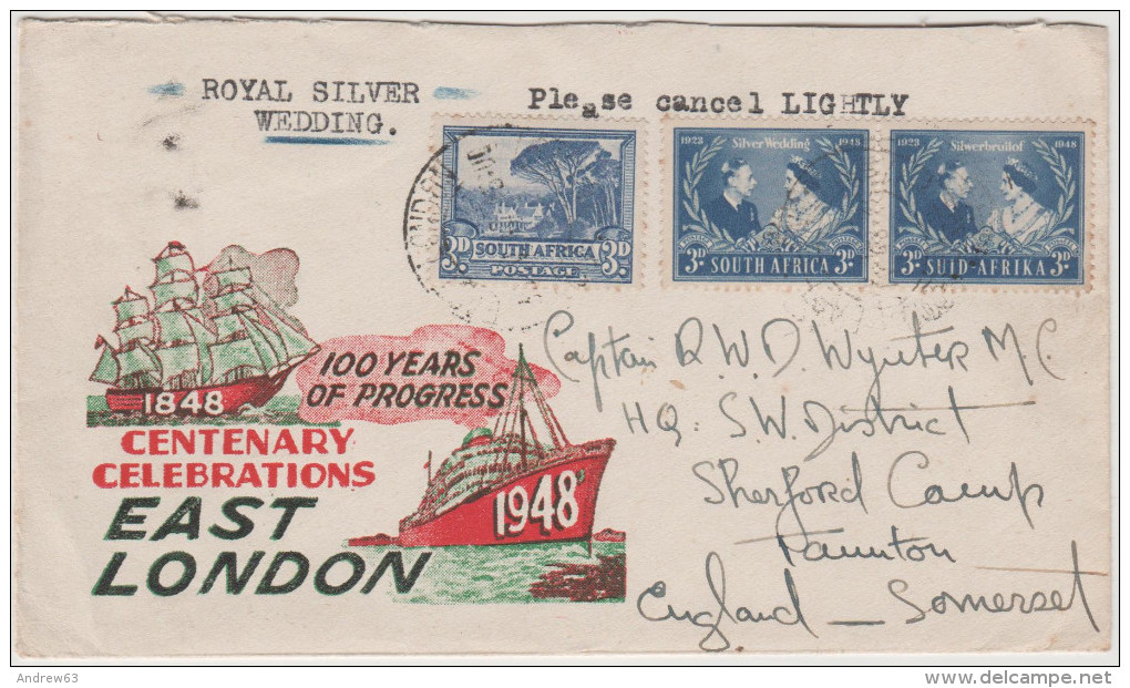 SUD AFRICA - SOUTH AFRICA - SUID AFRIKA - 1948 - Special Cover East London Centenary Celebrations- Royal Silver Weddi... - FDC