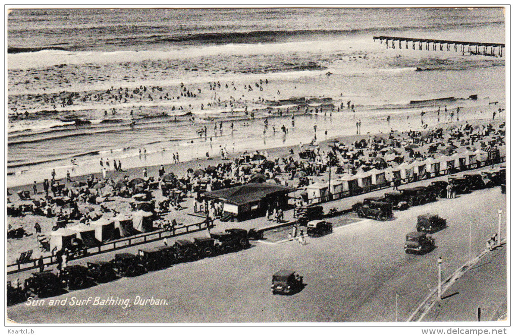 Durban: A Row Of ANTIQUE AUTOMOBILES/CARS - Streetscene - 'Sun And Surf Bathing'  - South Africa - Toerisme