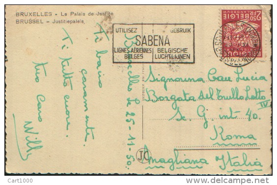 1950 SABENA BRUXELLES BRUSSEL BELGIQUE BELGIE - Vlagstempels