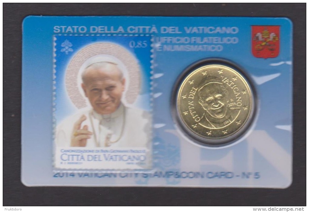 Coin Vatican City 2014 0.50 Euro UNC Stamp & Coin Card Nr. 5 Pope John Paul II - Vatikan