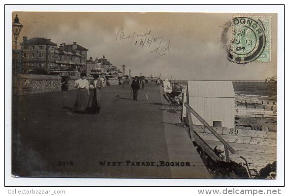 West Parade Bognor Beach Animated Scene Real Photo RPPC Original Ca1900 Postcard AK  Carte Postale W4-281 - Bognor Regis