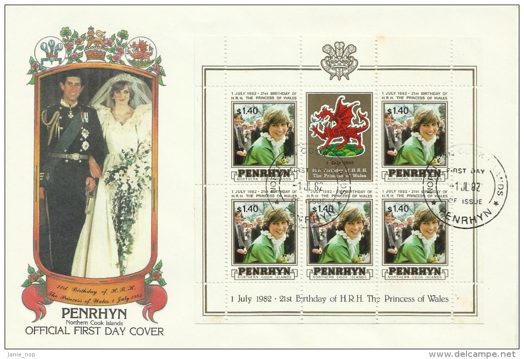 Penrhyn 1982 21 June Birth Of Prince William Of Wales $1.40 Souvenir Sheet FDC - Penrhyn