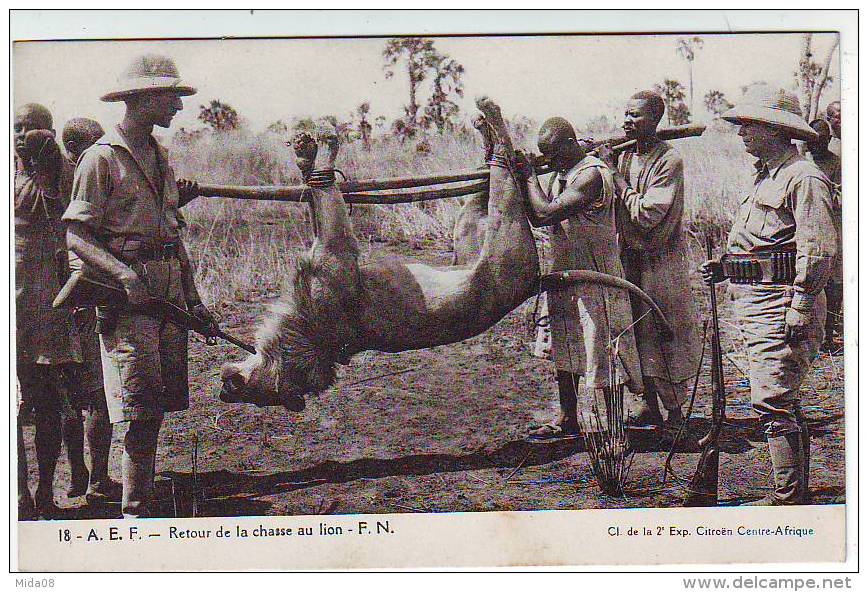 AFRIQUE EQUATORIALE FRANCAISE . RETOUR DE LA CHASSE AU LION . Fernand NATHAN . F.N. - Non Classés