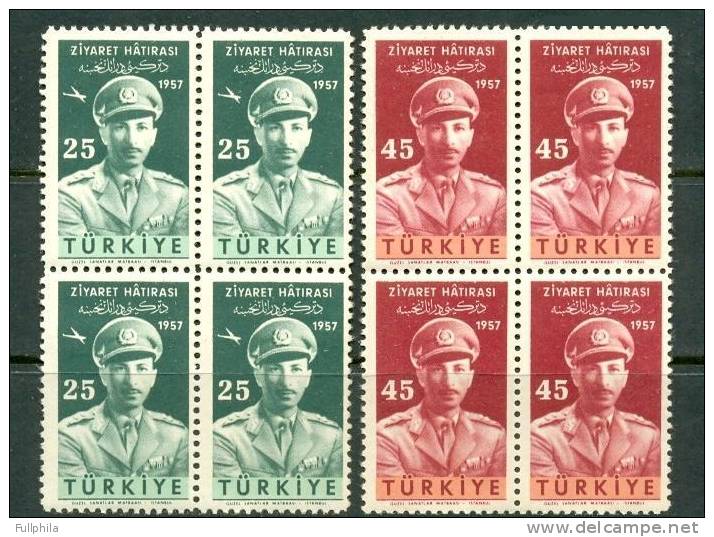 1957 TURKEY THE VISIT OF THE KING OF AFGHANISTAN TO TURKEY BLOCK OF 4 MNH ** - Neufs