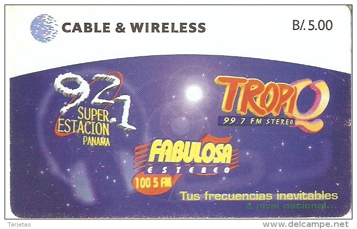 TARJETA DE PANAMA DE CABLE & WIRELESS DE B/5.00 DE FABULOSA ESTEREO TROPIQ - Panamá