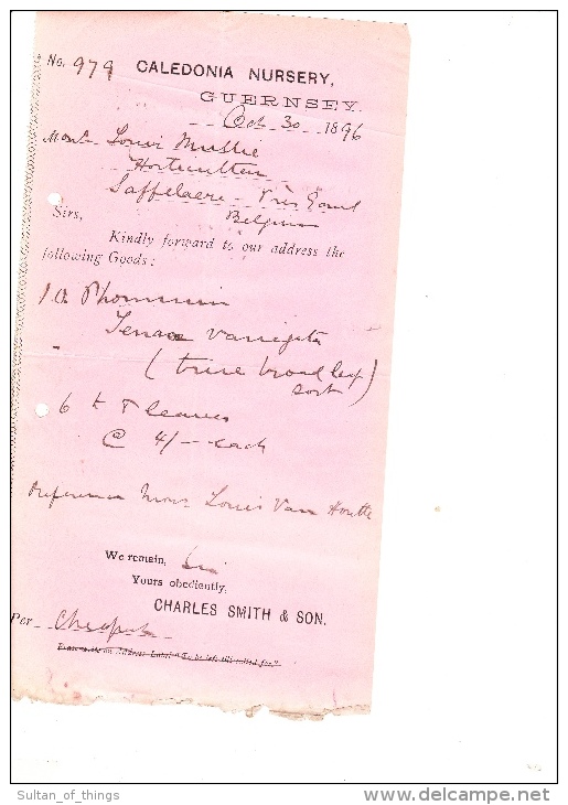 1896  Lettre Invoice  Caledonia Nursery Guernsey - Royaume-Uni