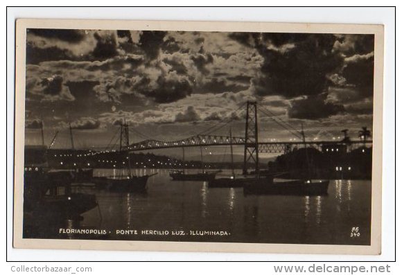 Cartao Postal Brasil  Florianopolis Ponte Hercilio Luz Bridge Real Photo Postcard Ca1940 W4-306 - Florianópolis