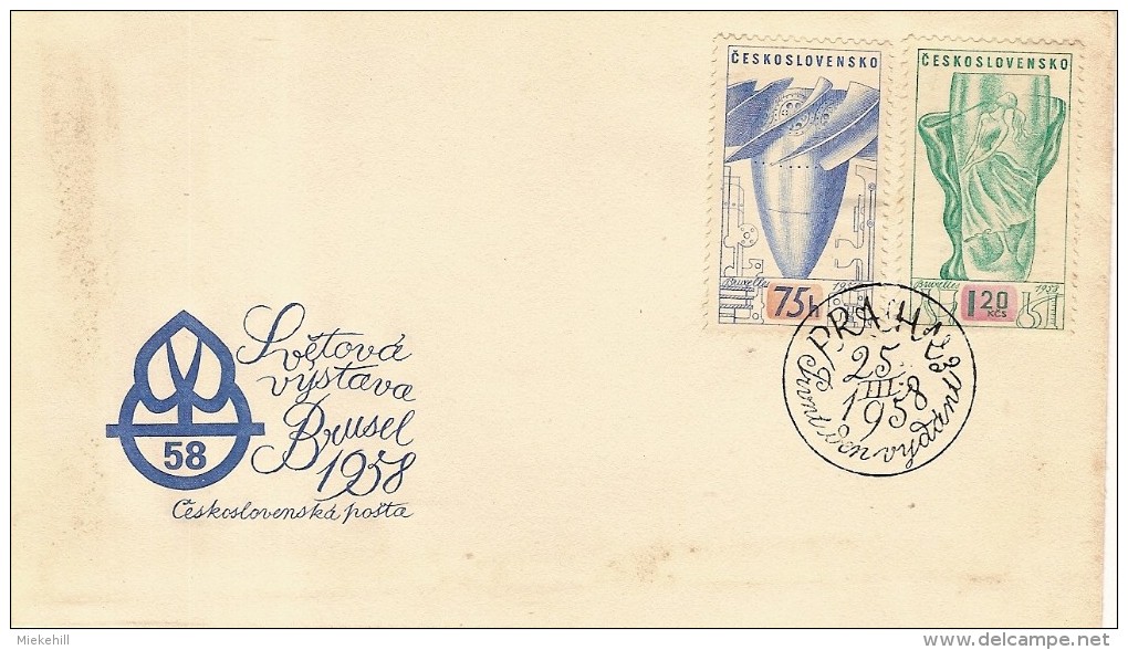 BRUXELLES-EXPOSITION UNIVERSELLE 1958-timbres TCHECOSLOVAQUIE Lot De 3 Fdc-expo 58-world Fair- - 1958 – Bruxelles (Belgique)