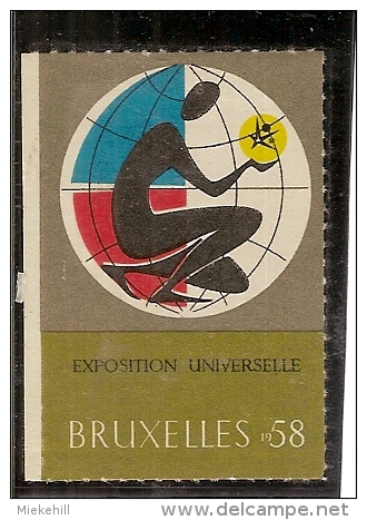 BRUXELLES-EXPOSITION UNIVERSELLE 1958-VIGNETTE OFFICIELLE-LOGO-expo 58-world Fair- - 1958 – Bruxelles (Belgique)