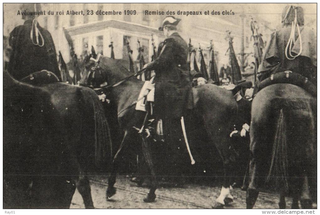 BELGIQUE - BRUXELLES - Avènement Du Roi Albert, Le 23 Décembre 1909. Remise Des Drapeaux Et Des Clefs. - Manifestations