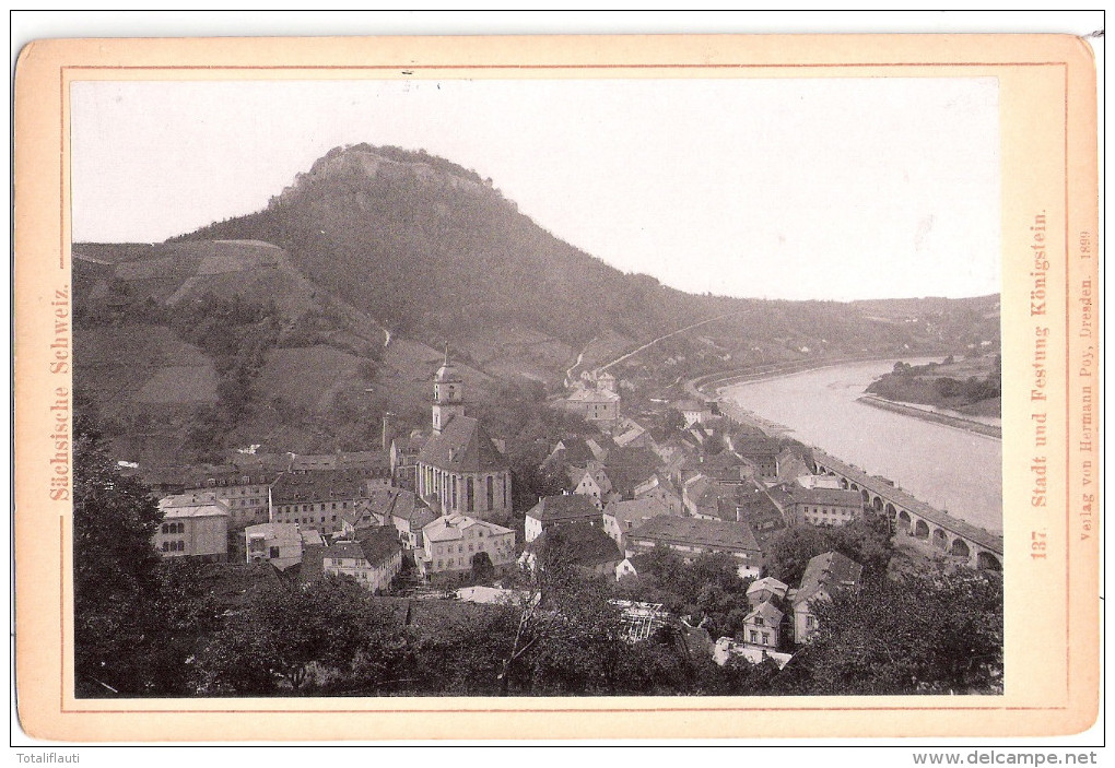 Sächsische Schweiz Königstein Stadt Und Festung Pappfoto 11x16,8 Cm 1899 Verlag Hermann Poy Dresden - Bad Schandau
