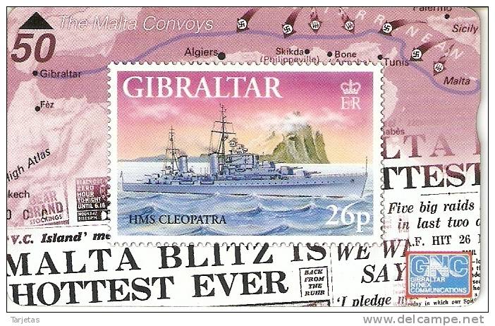 Nº 56 TARJETA DE GIBRALTAR DE UN SELLO CON UN BARCO HMS CLEOPATRA (STAMP-SHIP)    NUEVO-MINT - Gibraltar