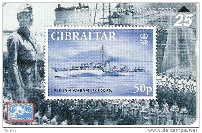 Nº 57 TARJETA DE GIBRALTAR DE UN SELLO CON UN BARCO  ORP ORKAM  (STAMP-SHIP)    NUEVO-MINT - Gibilterra