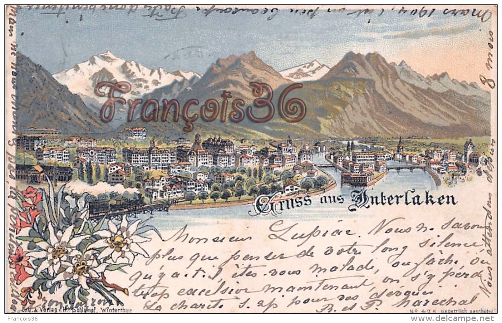 Gruss Aus Interlaken - Illustration  1904 - Interlaken