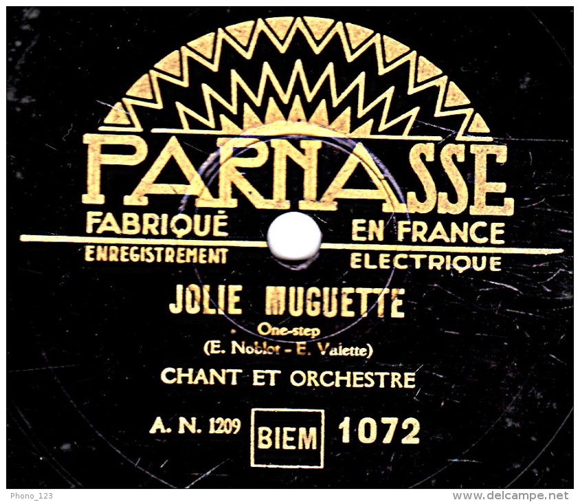 78 Trs - 25 Cm - état B - PARNASSE 1072 - CHANT Homme Et ORCHESTRE -  JOLIE MUGUETTE - LA MARINE ET LES MARINS - 78 Rpm - Schellackplatten