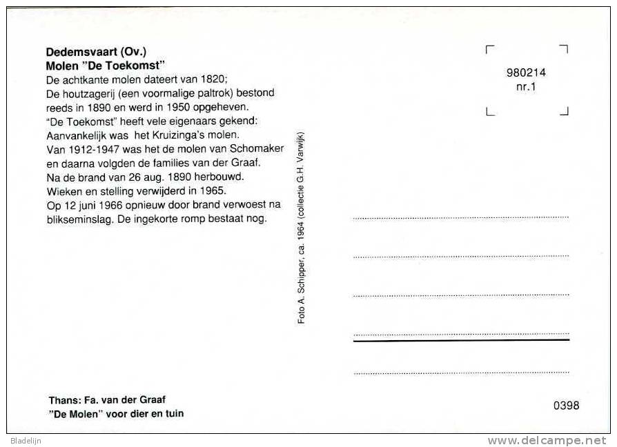 DEDEMSVAART (Ov.) - Molen/moulin - Zeldzame Historische Opname Van Molen DE TOEKOMST In 1964, Later Afgebrand. - Dedemsvaart
