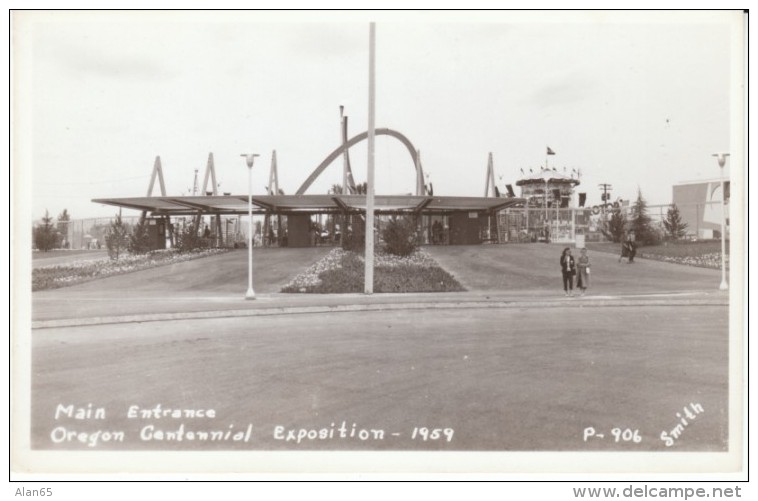 Portland Oregon, Main Entrance Oregon Centennial Exposition 1959, C1950s Vintage Real Photo Postcard - Portland