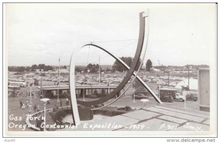 Portland Oregon, Oregon Centennial Exposition, Gas Torch Sculpture, C1950s Vintage Real Photo Postcard - Portland