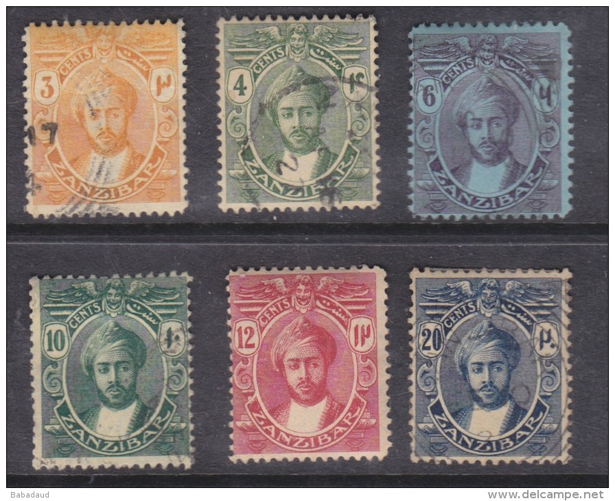 Zanzibar: Sultan Kalif-bin-Hamoud-Naherud  1914, 6 Stamps To 10c,, 5 Used , 1 MH* - Zanzibar (...-1963)