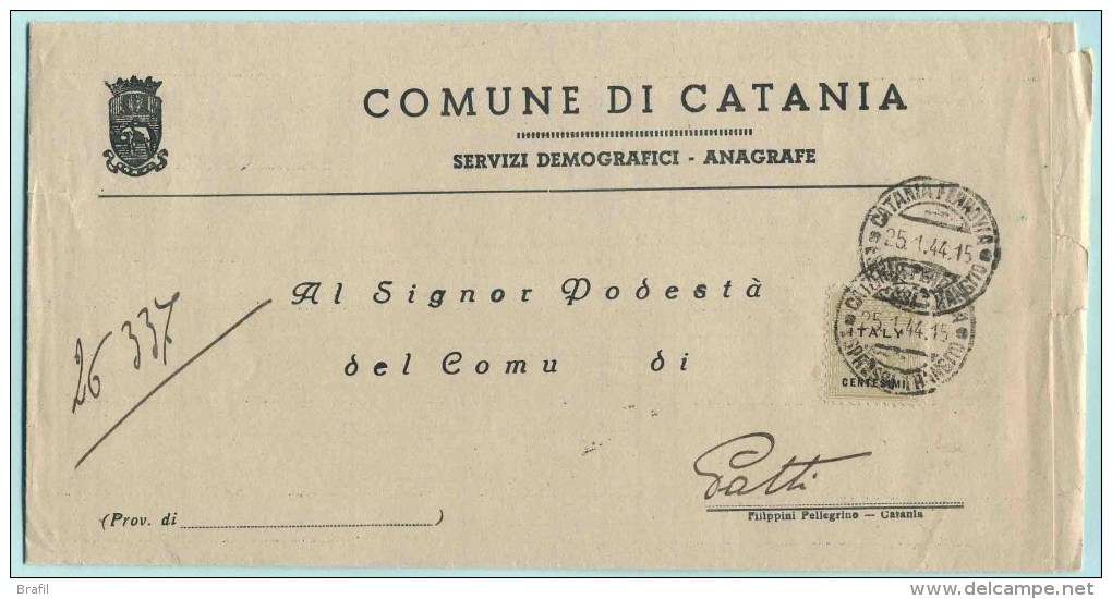 1944 Italia, Lettera Affrancata Con Cent.25 Occupazione Americana - Occ. Anglo-américaine: Sicile