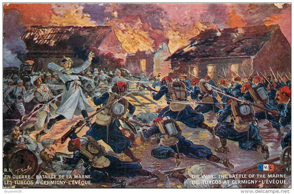 Cpa Illustrateur  - ** Les Turcos à Germigny L'Evéque **  - Bataille De La Marne - Voir 2 Scans - Oorlog 1914-18