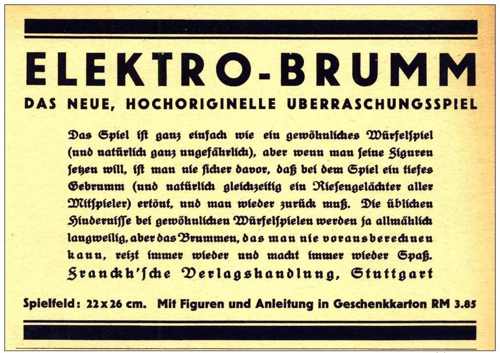 Original-Werbung/Inserat/ Anzeige 1932 - WÜRFELSPIEL ELEKTRO-BRUMM - Ca. 140 X 110 Mm - Werbung