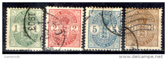Antille-Danesi-F033 - 1873/79 - Y&T: N.16/19 (o) Used - Privo Di Difetti Occulti. - Dänische Antillen (Westindien)