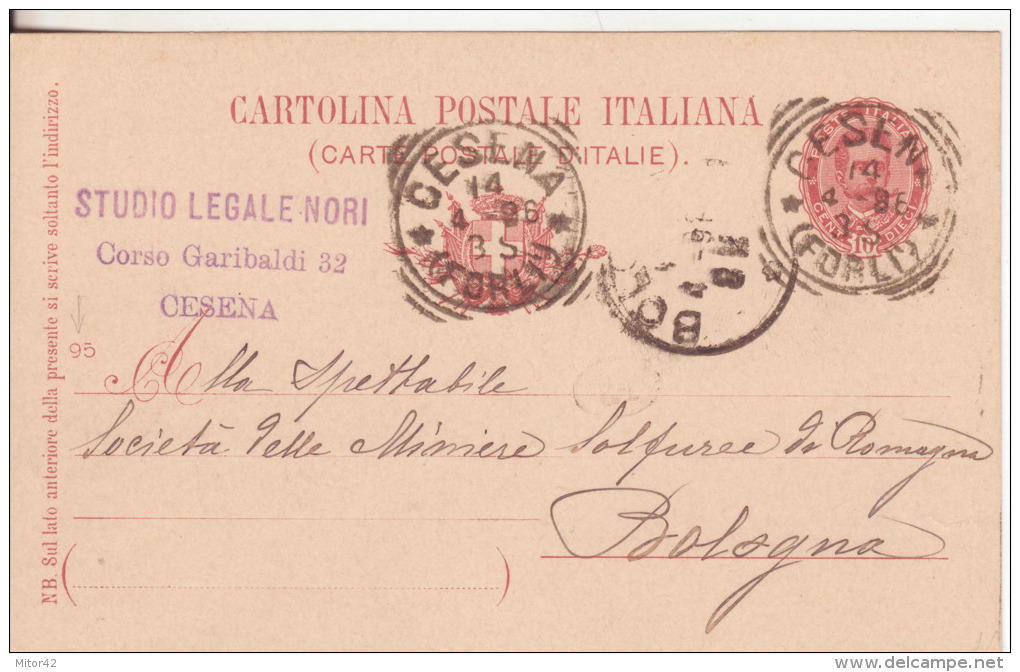 61-Intero Postale 10c.mill.1895-v.1896 Da Cesena-Forlì-Emilia Romagna X Bologna - Postwaardestukken