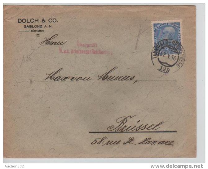 Austria (Böhmen) Cover Tannwald-Reichenberg 1916 Censored To Belgium PR1078 - Lettres & Documents