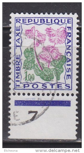 = Soldanelle Des Alpes, Taxe N°102 Oblitéré Avec Bas De Feuille Et Numéro 7 Sur Bord - 1960-.... Gebraucht