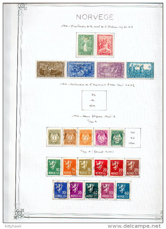 NORVEGE - sur 15 feuilles Yvert "maison", 210 timbres période classique