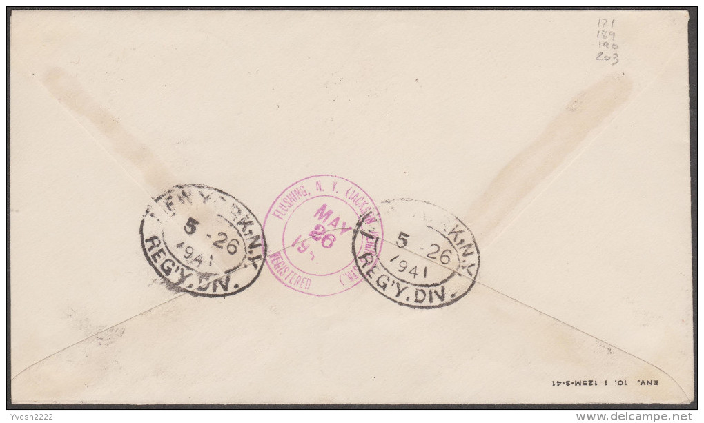 Saint-Pierre Et Miquelon 1941. Lettre Recommandée Pour New York, Affranchissement Y&T 171, 203, 189/90 - Used Stamps