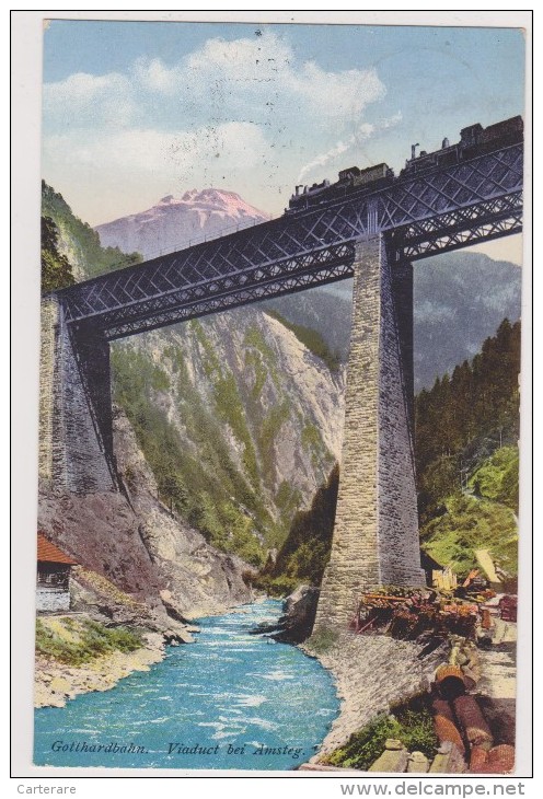 SUISSE,HELVETIA,SWISS,sch Weiz ,svizzera,URI,silenen ,1914,GOTTHARDBAHN,viaduc T Bei Amsteg,train,viaduc Ferroviaire,reu - Silenen